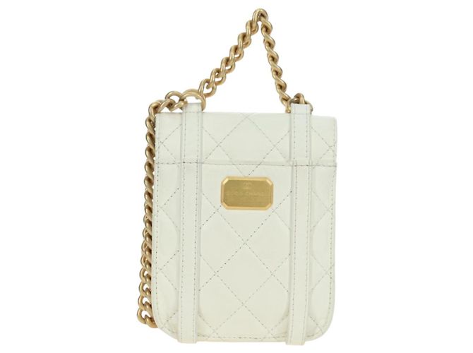 CHANEL Matelasse Chain Shoulder Bag Leather 2way White Gold CC Auth 179581SAM Bianco D'oro - vista 2
