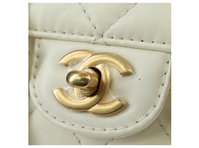 CHANEL Matelasse Chain Shoulder Bag Leather 2way White Gold CC Auth 179581SAM Bianco D'oro - Ansicht 21