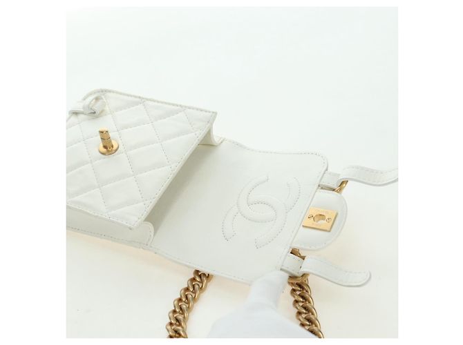 CHANEL Matelasse Chain Shoulder Bag Leather 2way White Gold CC Auth 179581SAM Bianco D'oro - Ansicht 22