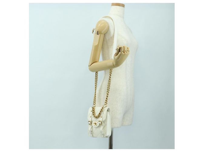 CHANEL Matelasse Chain Shoulder Bag Leather 2way White Gold CC Auth 179581SAM Bianco D'oro - Ansicht 27