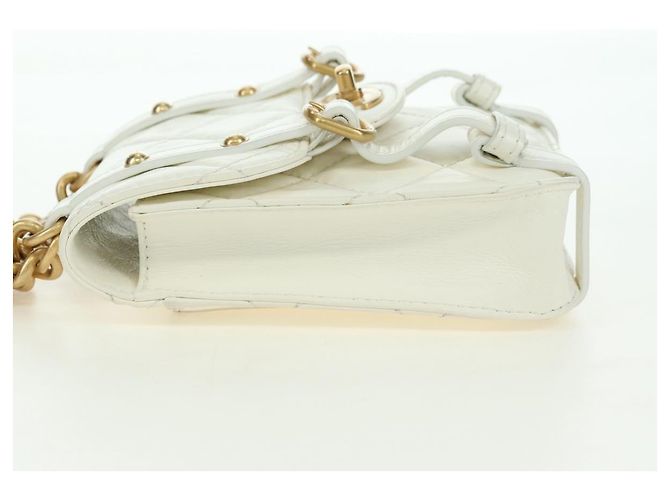 CHANEL Matelasse Chain Shoulder Bag Leather 2way White Gold CC Auth 179581SAM Bianco D'oro - vista 3