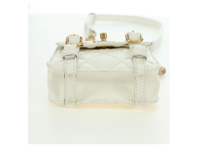 CHANEL Matelasse Chain Shoulder Bag Leather 2way White Gold CC Auth 179581SAM Bianco D'oro - vista 5