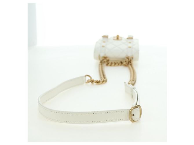 CHANEL Matelasse Chain Shoulder Bag Leather 2way White Gold CC Auth 179581SAM Bianco D'oro - vista 7