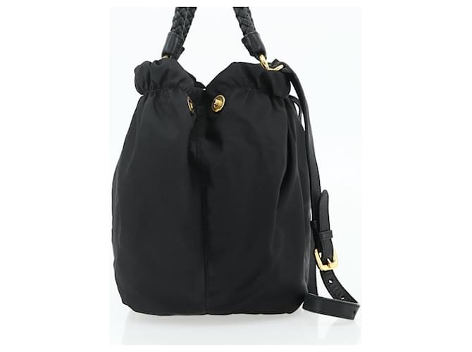 Borsa PRADA Nylon 2way Nera Oro Auth ka4261 Nero D'oro - vista 3