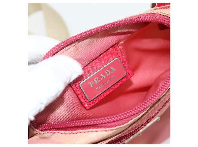 Bolsa de Ombro PRADA Nylon Rosa Prata Auth 179353 - vista 19