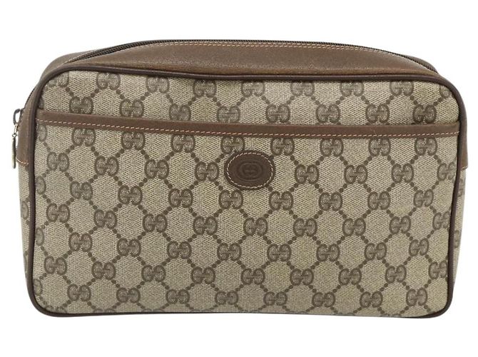 Clutch GUCCI GG Supreme in PVC Beige Marrone Oro 89 01 044 Auth am11575 D'oro - vista 2