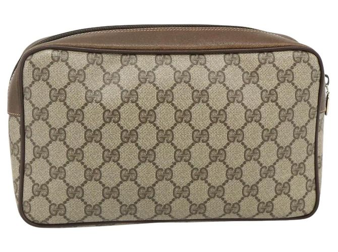 Clutch GUCCI GG Supreme in PVC Beige Marrone Oro 89 01 044 Auth am11575 D'oro - vista 3
