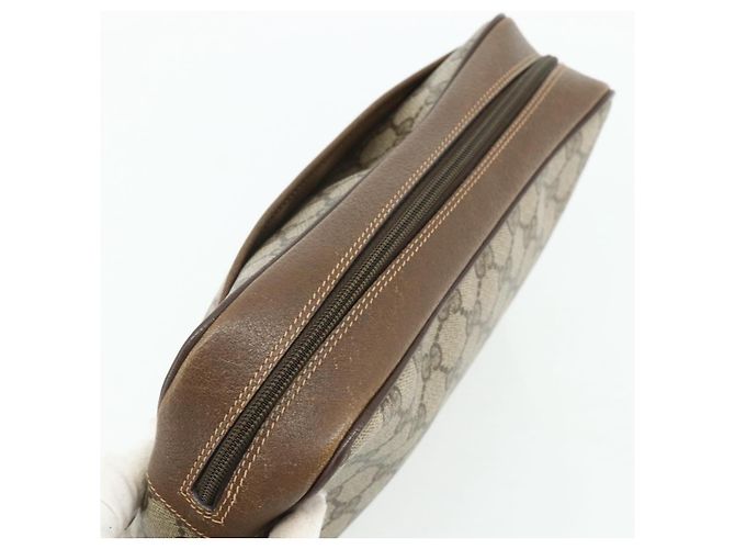 Clutch GUCCI GG Supreme in PVC Beige Marrone Oro 89 01 044 Auth am11575 D'oro - vista 6