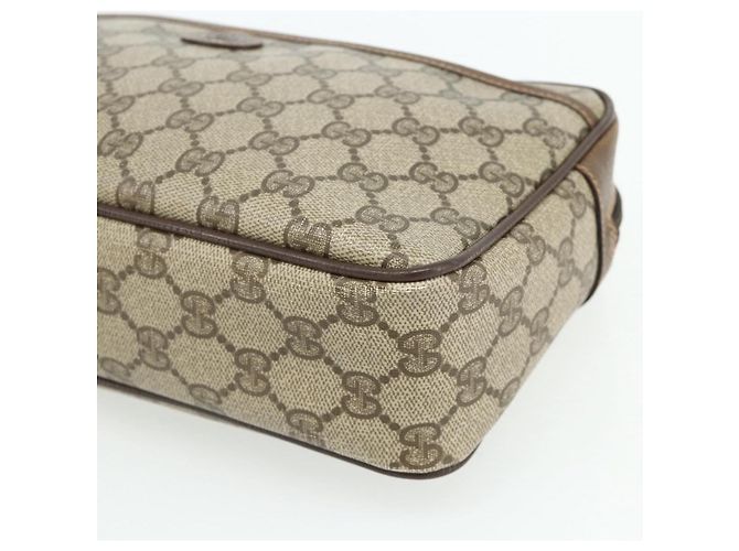 Clutch GUCCI GG Supreme in PVC Beige Marrone Oro 89 01 044 Auth am11575 D'oro - vista 8