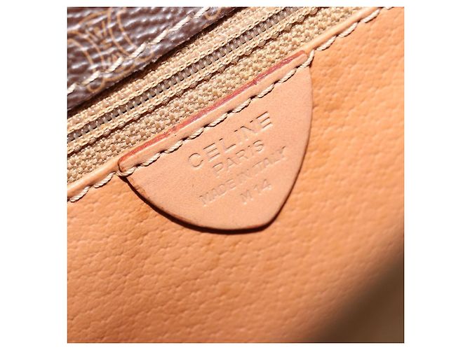 Céline Borsa a tracolla CELINE Macadam Canvas PVC Pelle Marrone Oro Auth mr2468A D'oro - vista 12