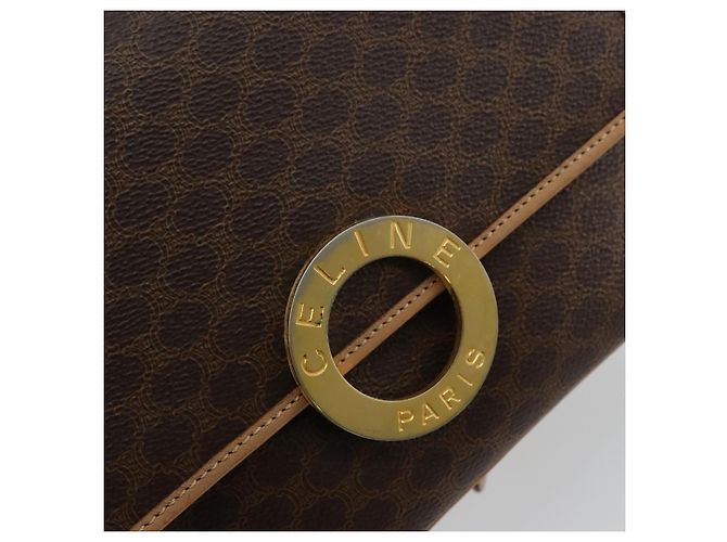 Céline Borsa a tracolla CELINE Macadam Canvas PVC Pelle Marrone Oro Auth mr2468A D'oro - vista 17
