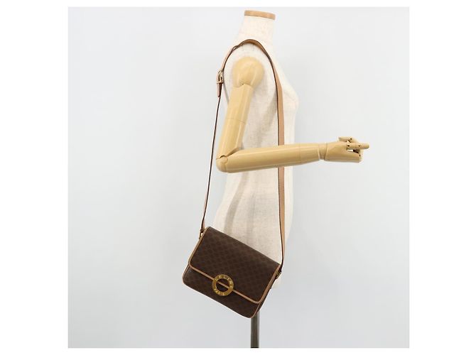 Céline Borsa a tracolla CELINE Macadam Canvas PVC Pelle Marrone Oro Auth mr2468A D'oro - vista 22