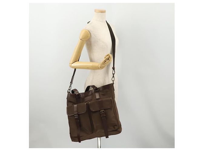 Borsa Tote BURBERRY in nylon 2way Marrone Auth 176648A - vue 25