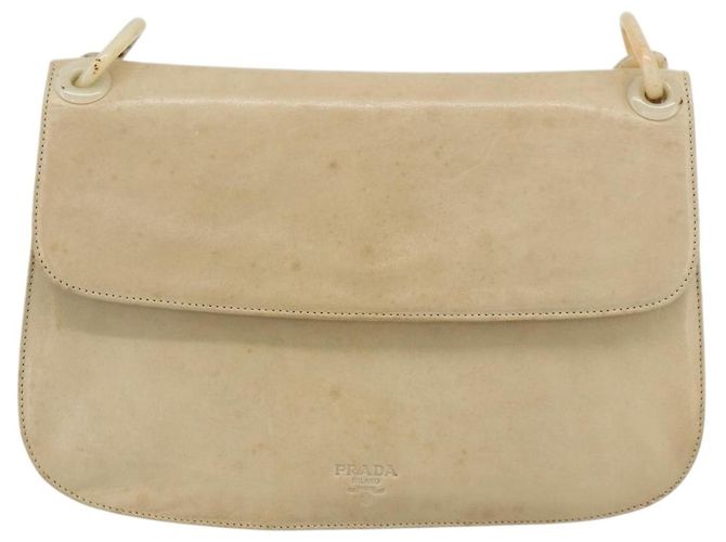 Borsa a Spalla con Catena PRADA in Pelle Beige Argento Auth 180139 - vista 13