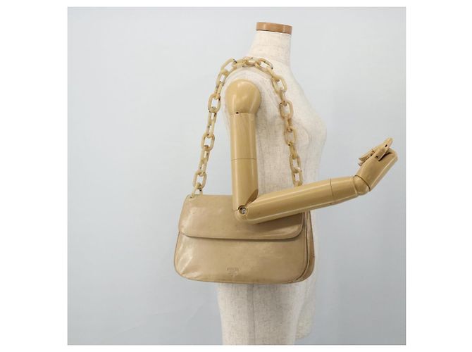 Borsa a Spalla con Catena PRADA in Pelle Beige Argento Auth 180139 - vista 24