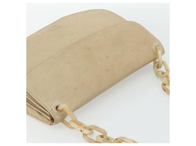 Borsa a Spalla con Catena PRADA in Pelle Beige Argento Auth 180139 - vista 6