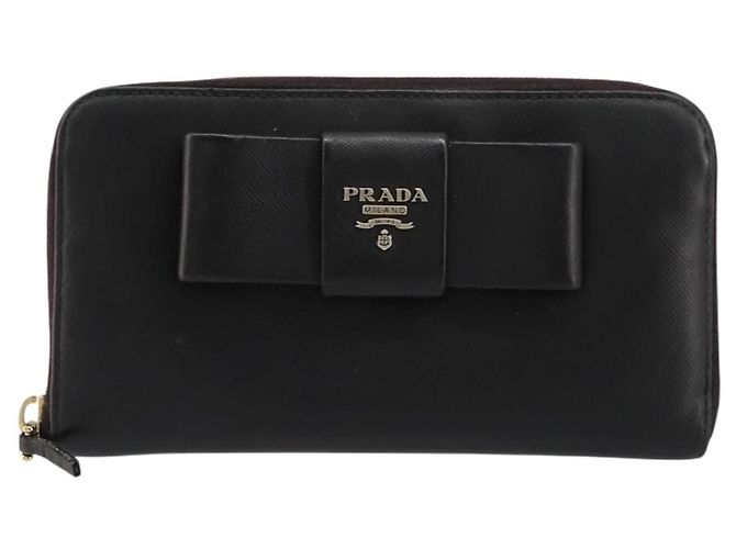 Saffiano Cartera larga PRADA de piel Safiano Negro Oro Auth bs35081 Dorado - vista 13