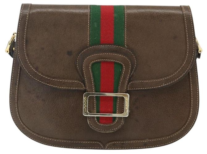 Borsa a tracolla GUCCI Web Sherry Line in pelle marrone oro rosso Auth 180133 D'oro - vista 13