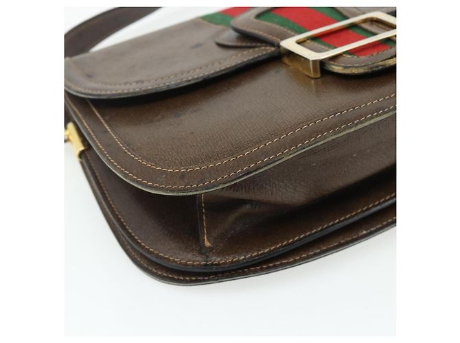 Borsa a tracolla GUCCI Web Sherry Line in pelle marrone oro rosso Auth 180133 D'oro - vista 14