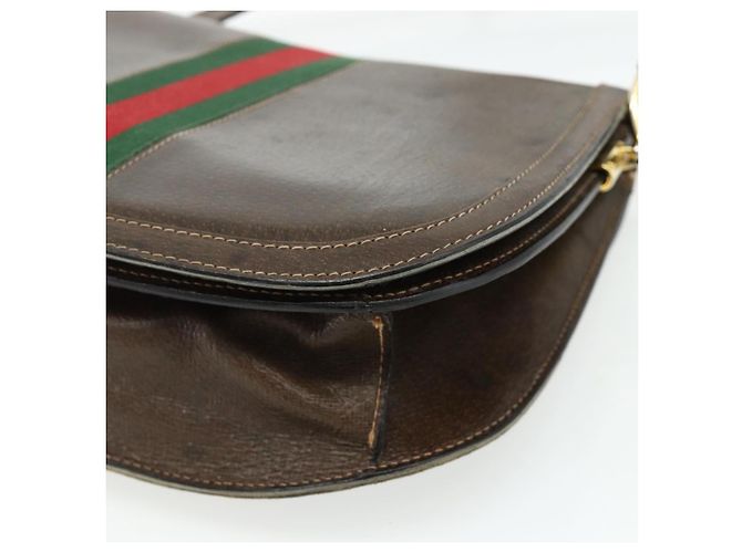 Borsa a tracolla GUCCI Web Sherry Line in pelle marrone oro rosso Auth 180133 D'oro - vista 15