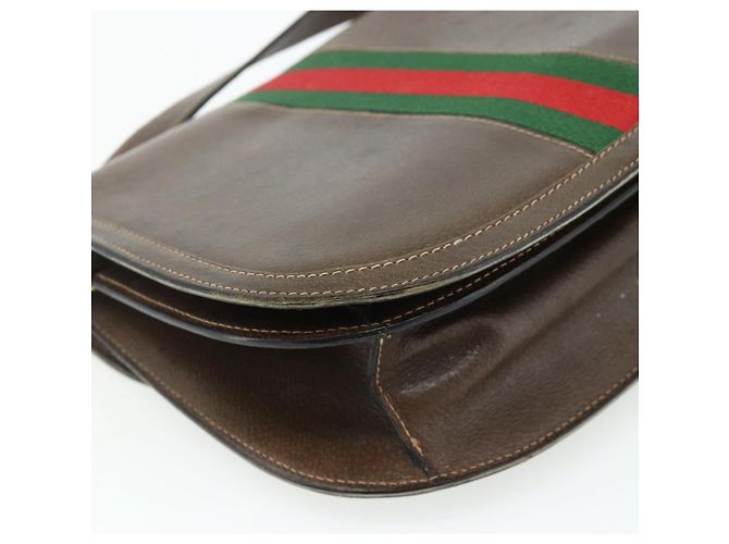 Borsa a tracolla GUCCI Web Sherry Line in pelle marrone oro rosso Auth 180133 D'oro - vista 16