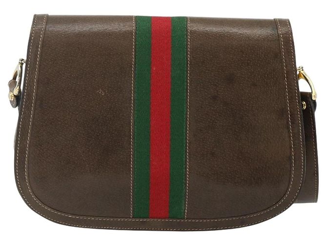 Borsa a tracolla GUCCI Web Sherry Line in pelle marrone oro rosso Auth 180133 D'oro - vista 2