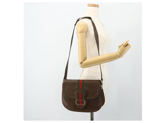 Borsa a tracolla GUCCI Web Sherry Line in pelle marrone oro rosso Auth 180133 D'oro - vista 23