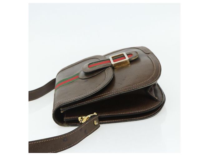 Borsa a tracolla GUCCI Web Sherry Line in pelle marrone oro rosso Auth 180133 D'oro - vista 3
