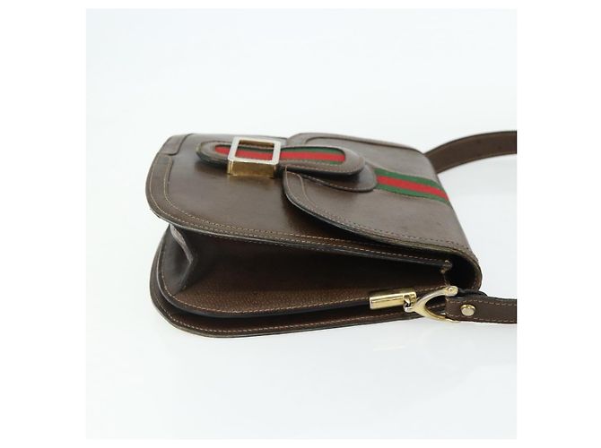 Borsa a tracolla GUCCI Web Sherry Line in pelle marrone oro rosso Auth 180133 D'oro - vista 4