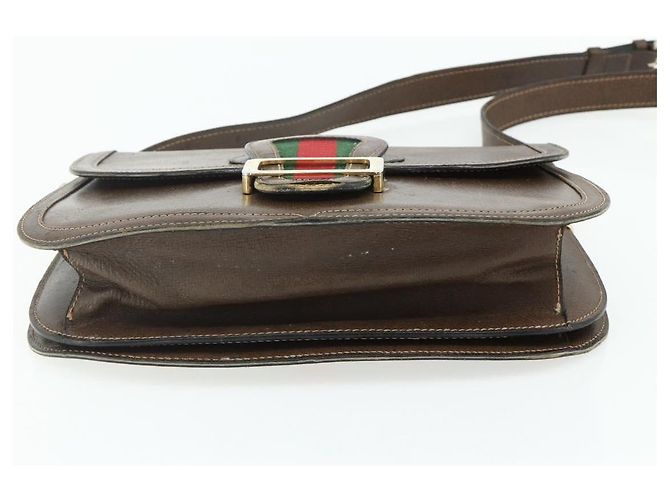 Borsa a tracolla GUCCI Web Sherry Line in pelle marrone oro rosso Auth 180133 D'oro - vista 5