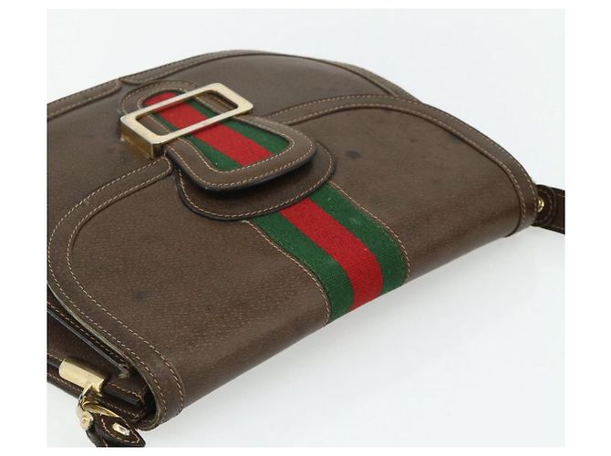 Borsa a tracolla GUCCI Web Sherry Line in pelle marrone oro rosso Auth 180133 D'oro - vista 6