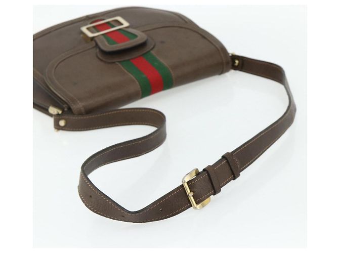 Borsa a tracolla GUCCI Web Sherry Line in pelle marrone oro rosso Auth 180133 D'oro - vista 7