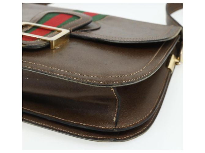 Borsa a tracolla GUCCI Web Sherry Line in pelle marrone oro rosso Auth 180133 D'oro - vista 9
