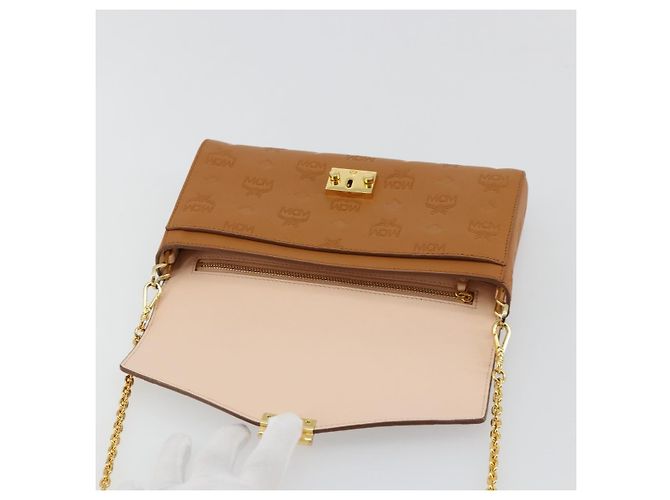 Borsa a Spalla MCM Vicetos Logogram Chain in Pelle Marrone Oro Auth mr2451V D'oro - vista 15
