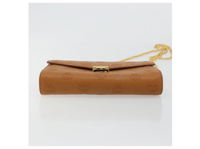 Borsa a Spalla MCM Vicetos Logogram Chain in Pelle Marrone Oro Auth mr2451V D'oro - vista 9
