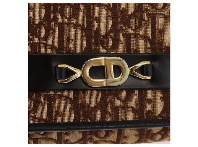 Borsa a Spalla con Catena Christian Dior Trotter Canvas Marrone Oro Auth 179423 D'oro - vista 14