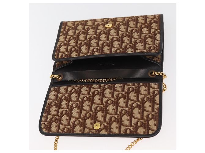 Borsa a Spalla con Catena Christian Dior Trotter Canvas Marrone Oro Auth 179423 D'oro - vista 15