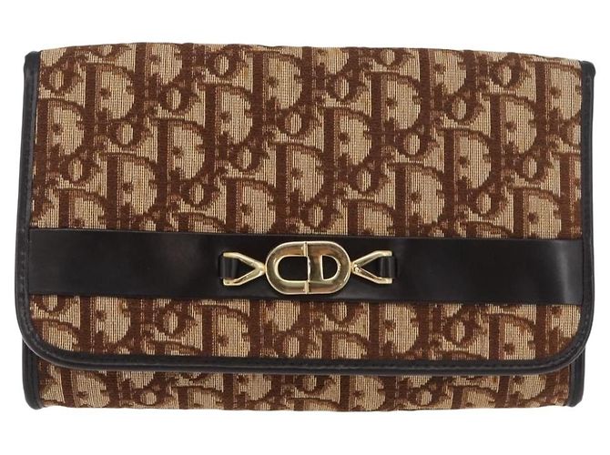 Borsa a Spalla con Catena Christian Dior Trotter Canvas Marrone Oro Auth 179423 D'oro - vista 2