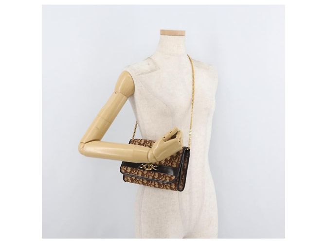 Borsa a Spalla con Catena Christian Dior Trotter Canvas Marrone Oro Auth 179423 D'oro - vista 21