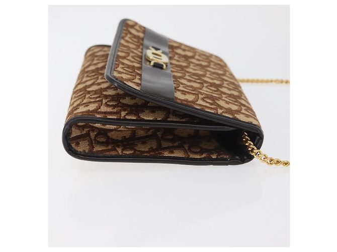 Borsa a Spalla con Catena Christian Dior Trotter Canvas Marrone Oro Auth 179423 D'oro - vista 4
