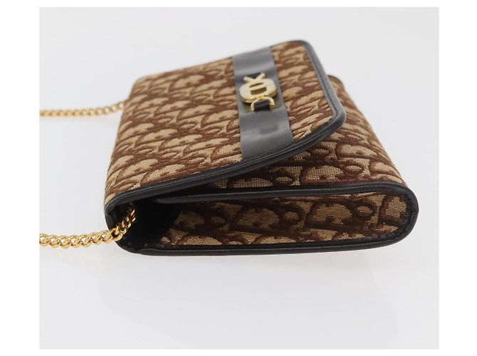 Borsa a Spalla con Catena Christian Dior Trotter Canvas Marrone Oro Auth 179423 D'oro - vista 5