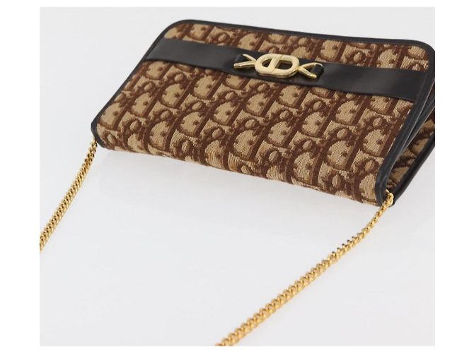 Borsa a Spalla con Catena Christian Dior Trotter Canvas Marrone Oro Auth 179423 D'oro - vista 6
