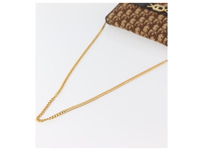 Borsa a Spalla con Catena Christian Dior Trotter Canvas Marrone Oro Auth 179423 D'oro - vista 7