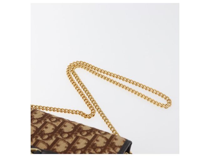 Borsa a Spalla con Catena Christian Dior Trotter Canvas Marrone Oro Auth 179423 D'oro - vista 8