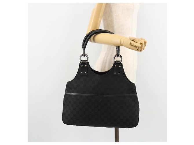 Borsa GUCCI GG Canvas Nera Argento 132260 Auth 179267A Nero - vista 22