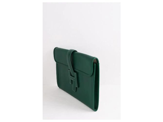 Hermès Clutch Jige in pelle verde - vista 2