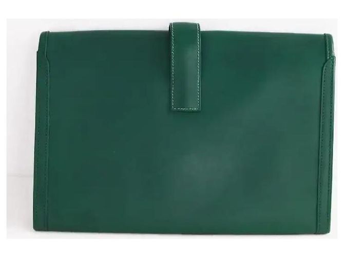 Hermès Clutch Jige in pelle verde - vista 3