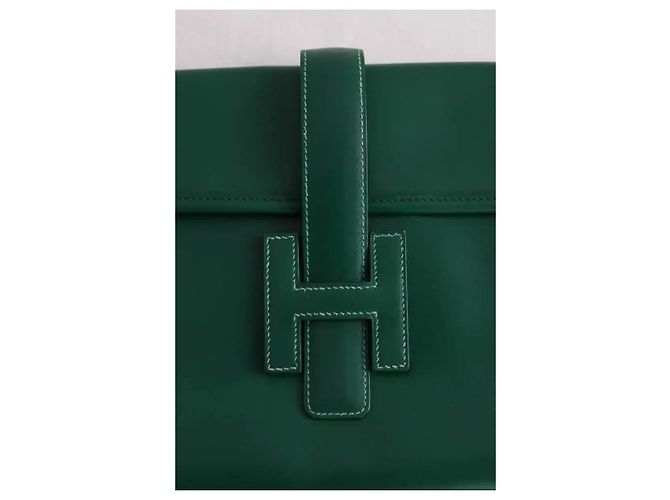 Hermès Clutch Jige in pelle verde - vista 4