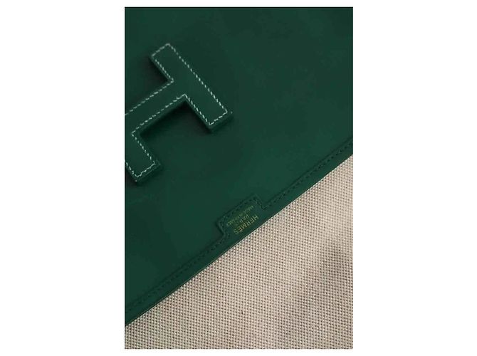 Hermès Clutch Jige in pelle verde - vista 5