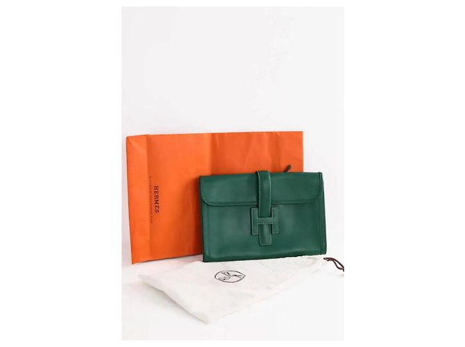 Hermès Clutch Jige in pelle verde - vista 6